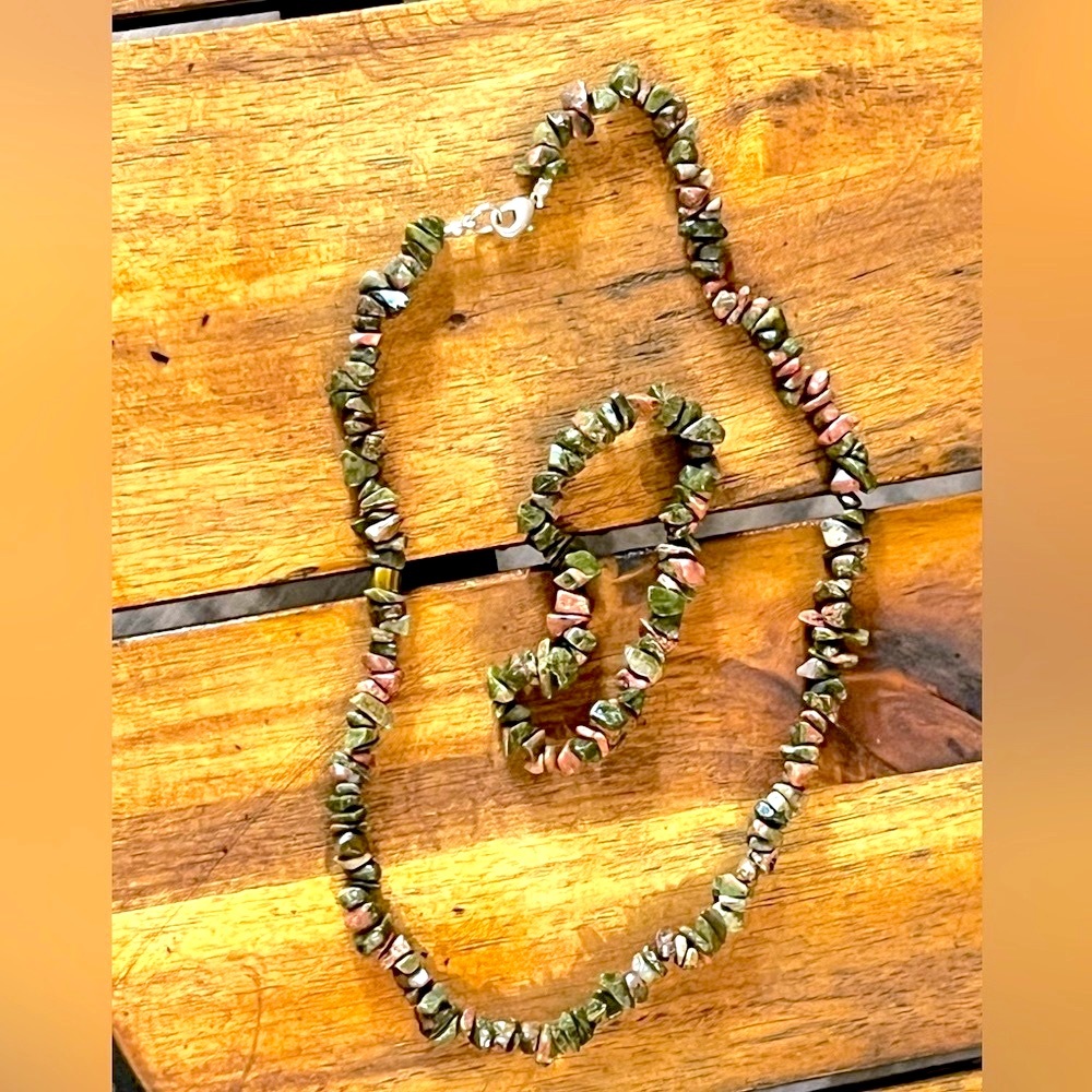 Necklace and bracelet, Unakite Jasper.